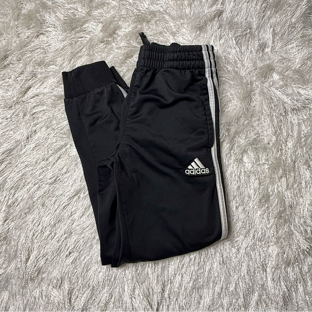 Adidas Kids size 8 Black Joggers with White Stripes